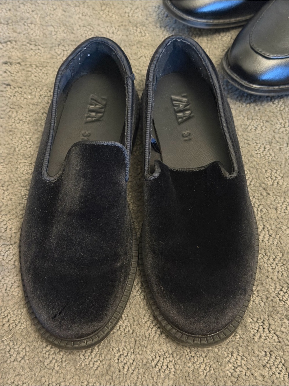 Zara Black Velvet Slip-On Loafers for Kids